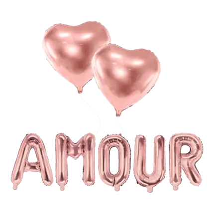 PACK BALLONS AMOUR + 2 BALLONS COEURS OR ROSE