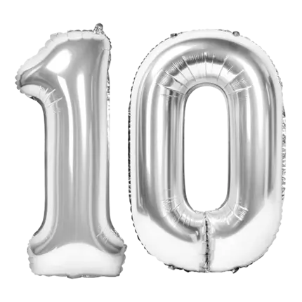 Ballon Chiffre 10 ans aluminium argent 86cm
