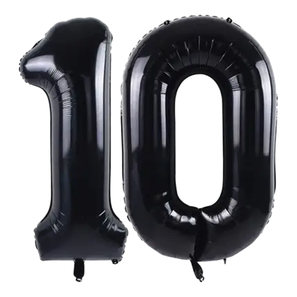 Ballon Chiffre 10 ans aluminium Noir 102cm