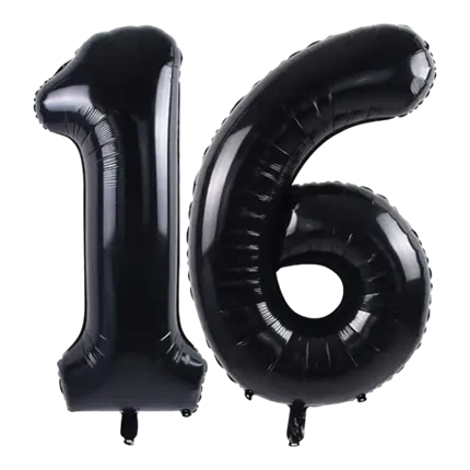 Ballon Chiffre 16 ans aluminium Noir 102cm