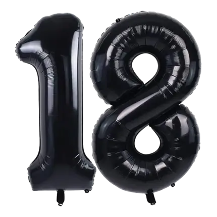 Ballon Chiffre 18 ans aluminium Noir 102cm