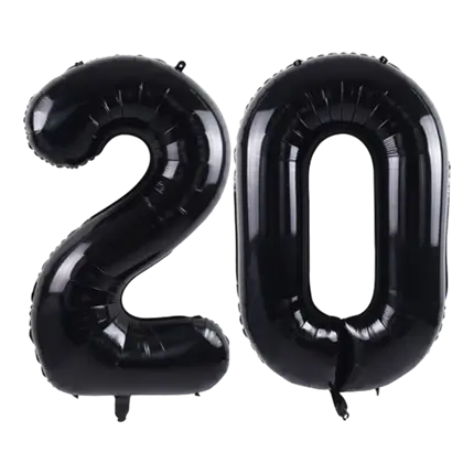 Ballon Chiffre 20 ans aluminium Noir 102cm