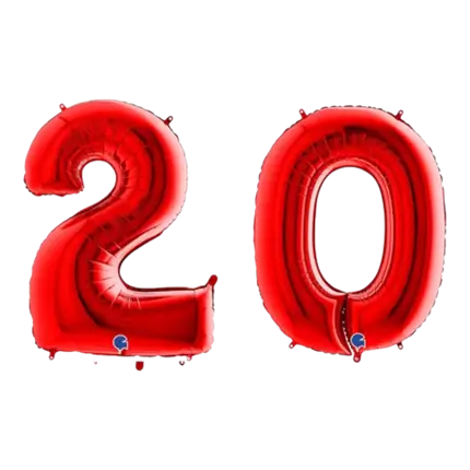 Ballon Chiffre 20 ans aluminium Rouge 102cm