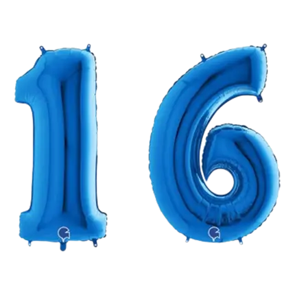 Ballon Chiffre 16 ans aluminium Bleu 102cm