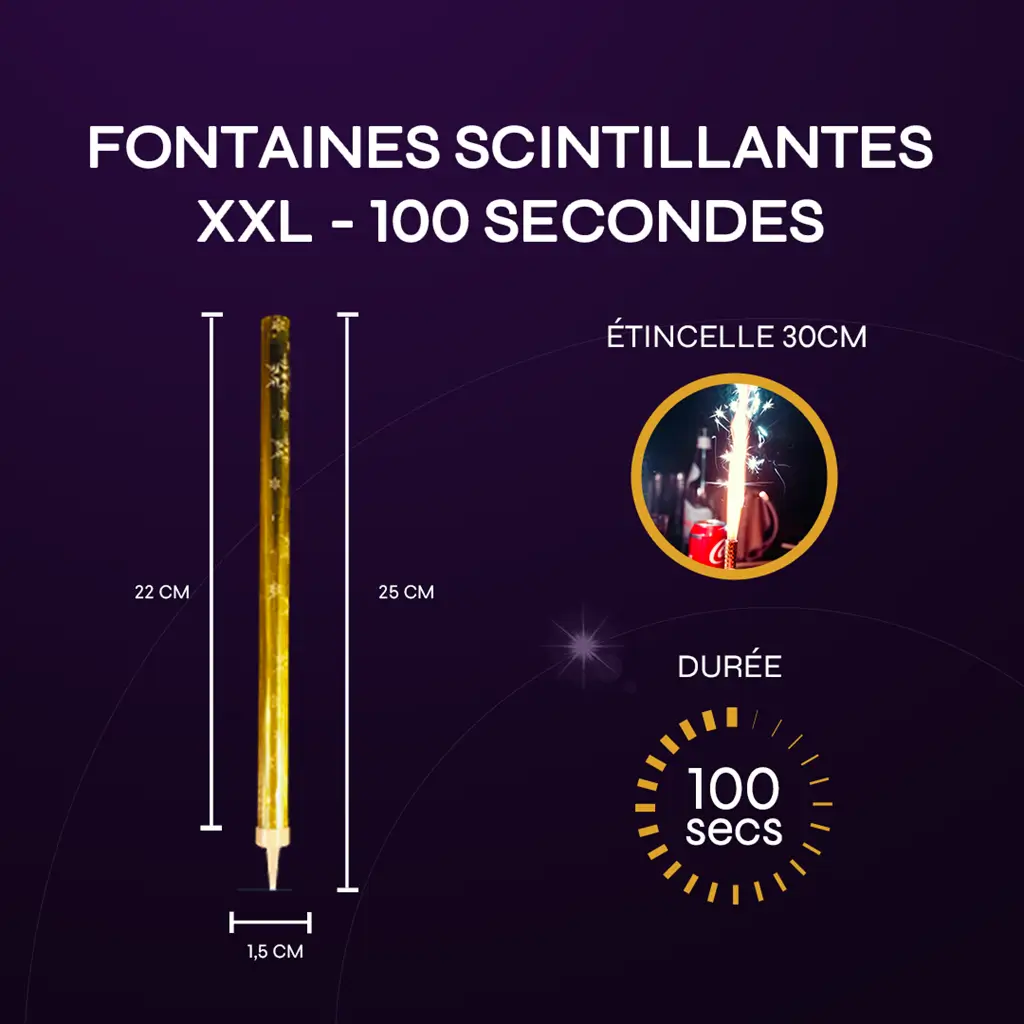 Lot de 96 Fontaines Scintillantes XXL - 100 secondes