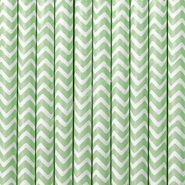 100 Pailles en papier couleur blanc &amp; vert