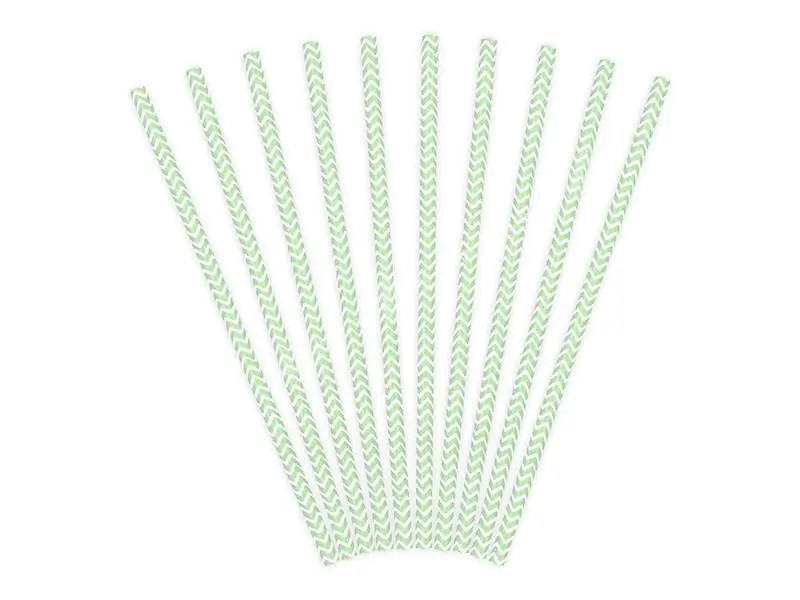 100 Pailles en papier couleur blanc &amp; vert