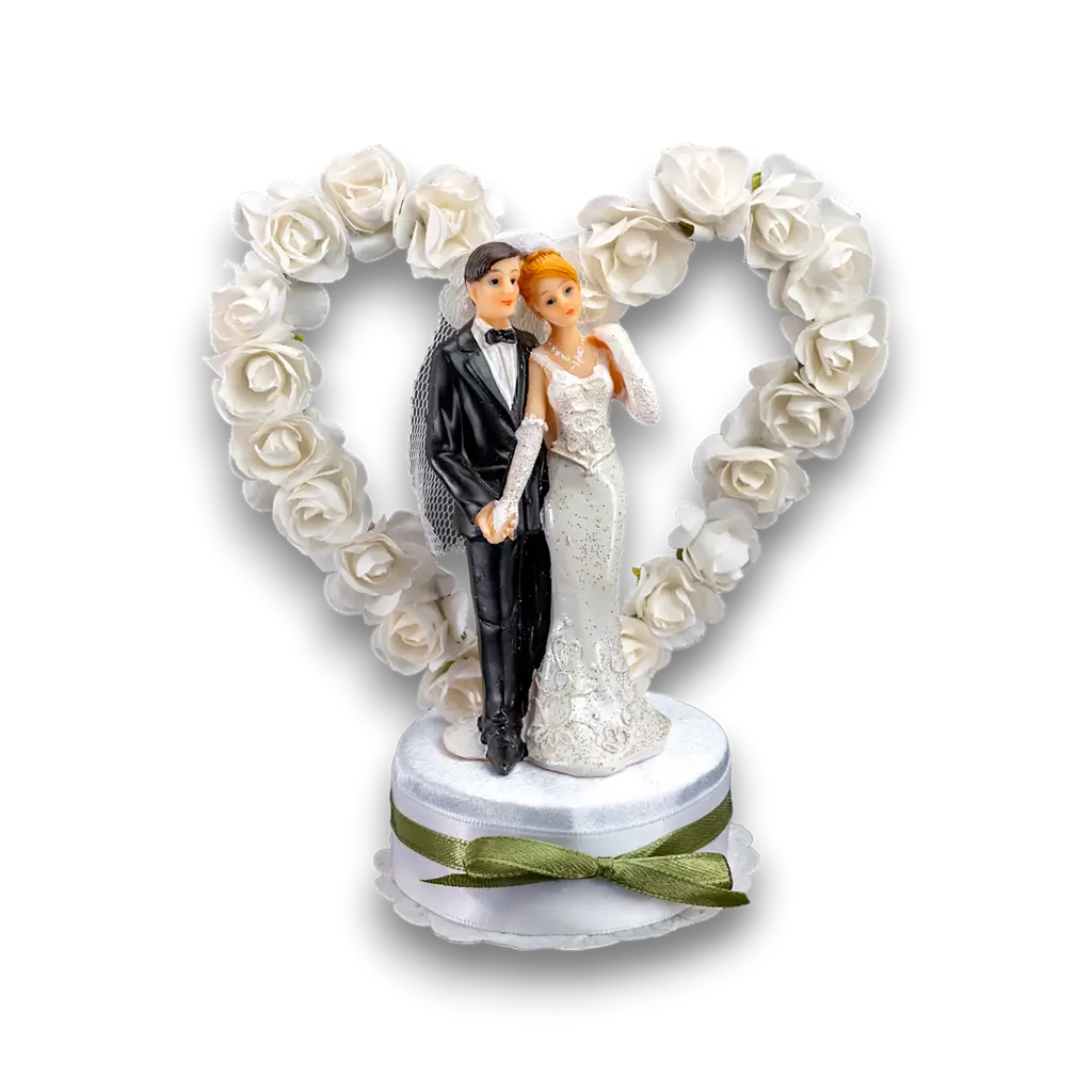 Figurine mariage couple sur coeur blanc