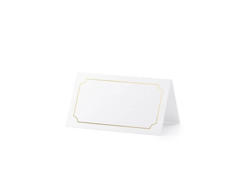 10 segnaposto in cartone bianco con rami oro