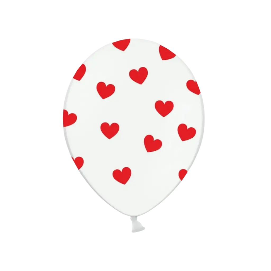 Lot de 50 ballons blancs avec motifs coeurs rouges 