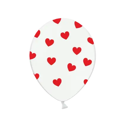 Lot de 50 ballons blancs avec motifs coeurs rouges