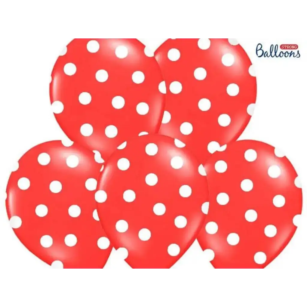 Ballons rouges avec motifs ronds blancs (lot de 6)