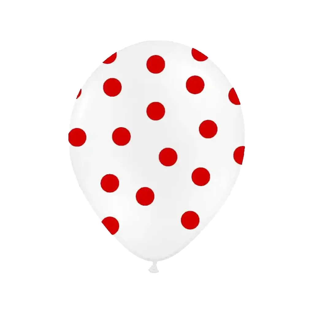 Lot de 10 ballons blancs avec motifs ronds rouges