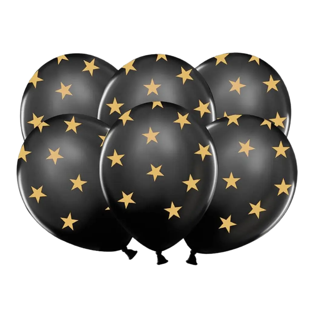 Ballons noirs avec motifs étoile or (Lot de 6)