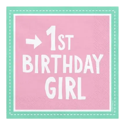 Lot de 20 serviettes en papier rose 1st Birthday Girl