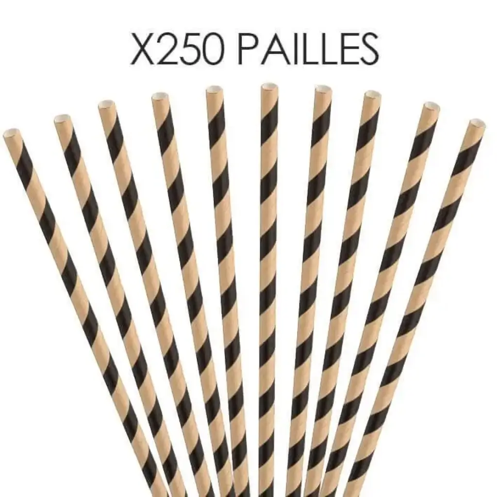 Paille papier rayée Kraft/Noire 20cm /ø6mm (250 pcs)