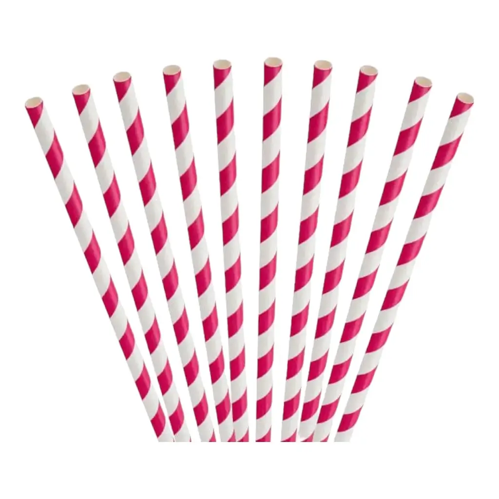 Paille papier rayée rose 20cm /ø6mm (250 pcs)