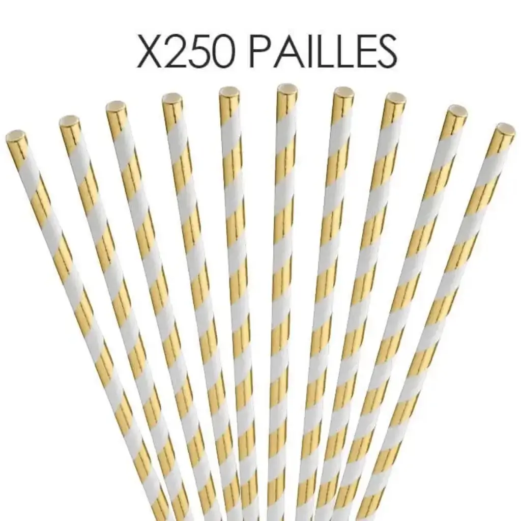 Paille papier rayée Or/Gold 20cm /ø6mm (250 pcs)