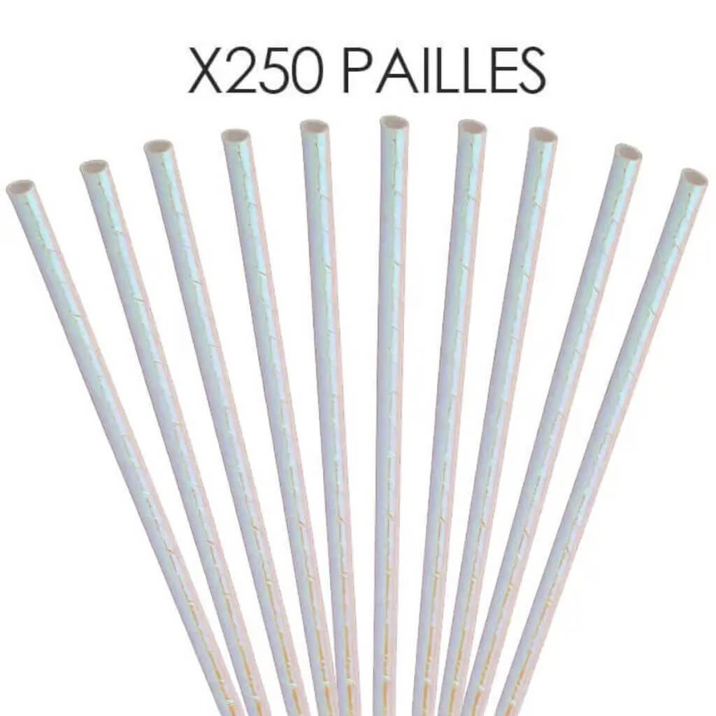 Paille papier blanche irisée 20cm /ø6mm (250 pcs)