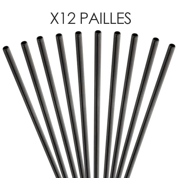Paille inox réutilisable Noir mat 21,5cm /ø6mm (12pcs) : Pailles en inox  sur Sparklers Club