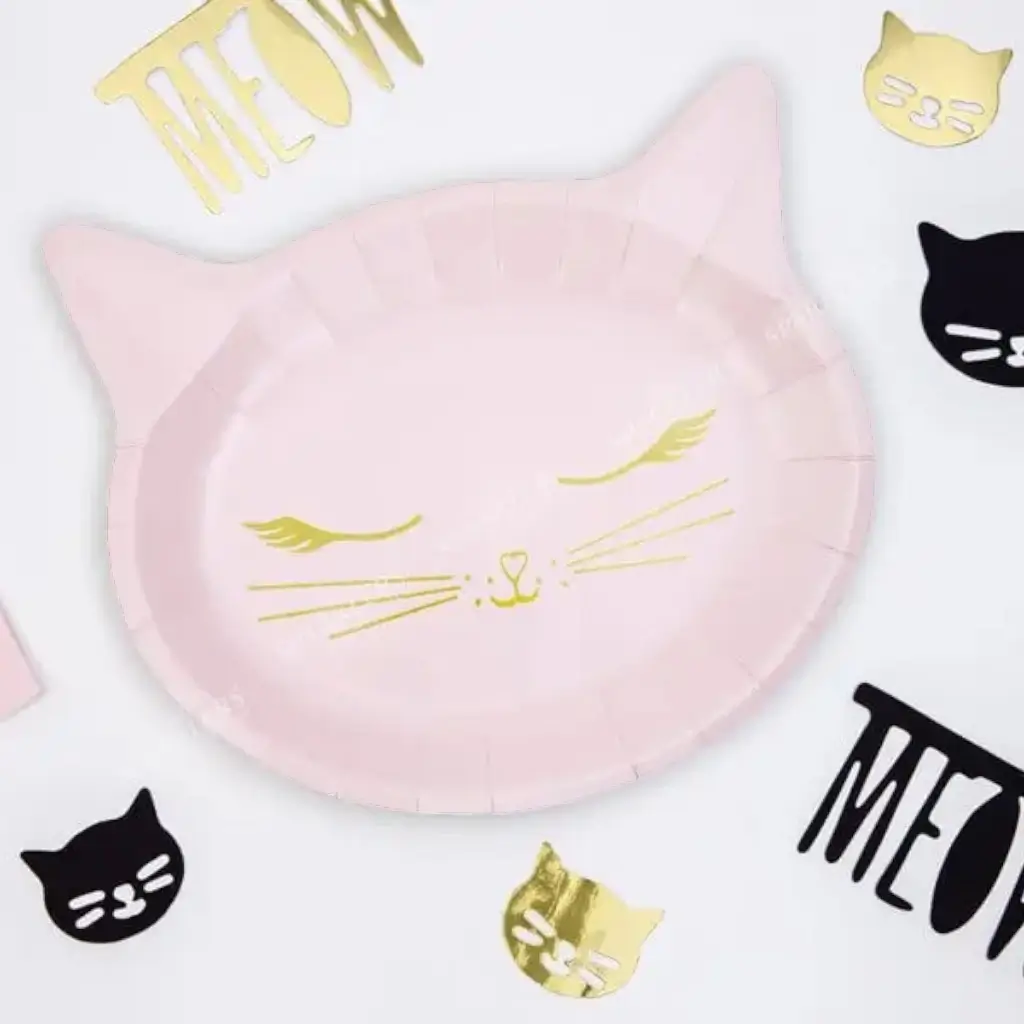 Assiette en papier rose forme Tête de chat (Lot de 6) 