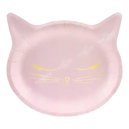 Assiette en papier rose forme Tête de chat (Lot de 6) 