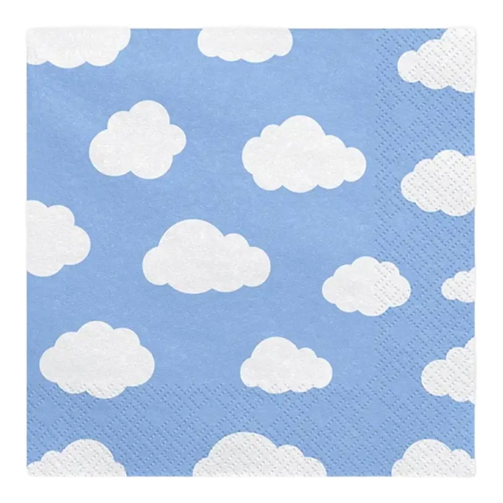 Serviette en papier bleu clair motif nuage (Lot de 20)