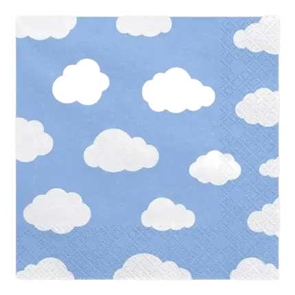 Serviette en papier bleu clair motif nuage (Lot de 20)