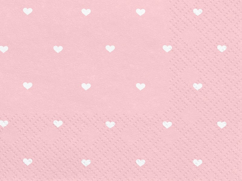 Serviette en papier  rose clair motif  coeur  blanc Lot de 