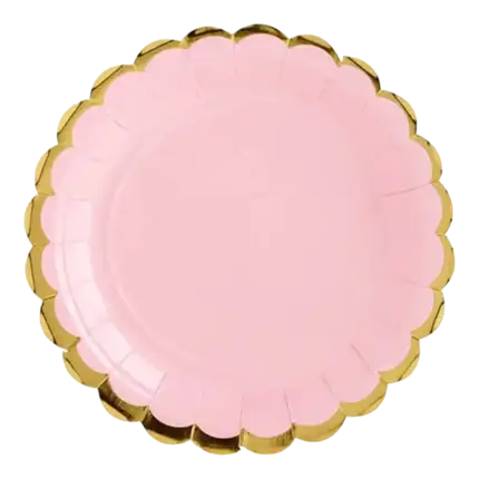 Assiette en papier rose avec bordures or (Lot de 6)