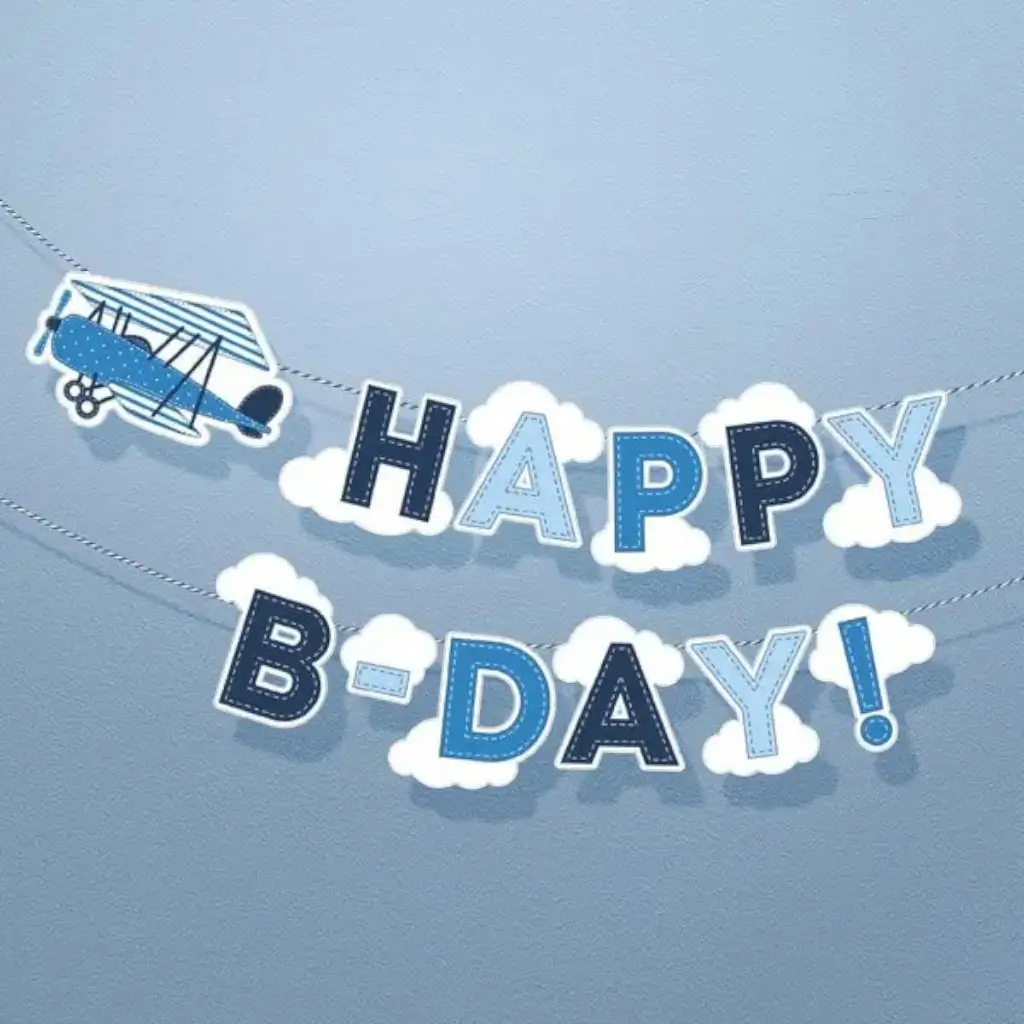 Guirlande Happy Birthday Aviateur bleue