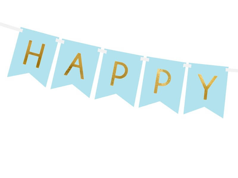Guirnalda azul de Feliz Cumpleaños con inscripción dorada - Sparklers Club