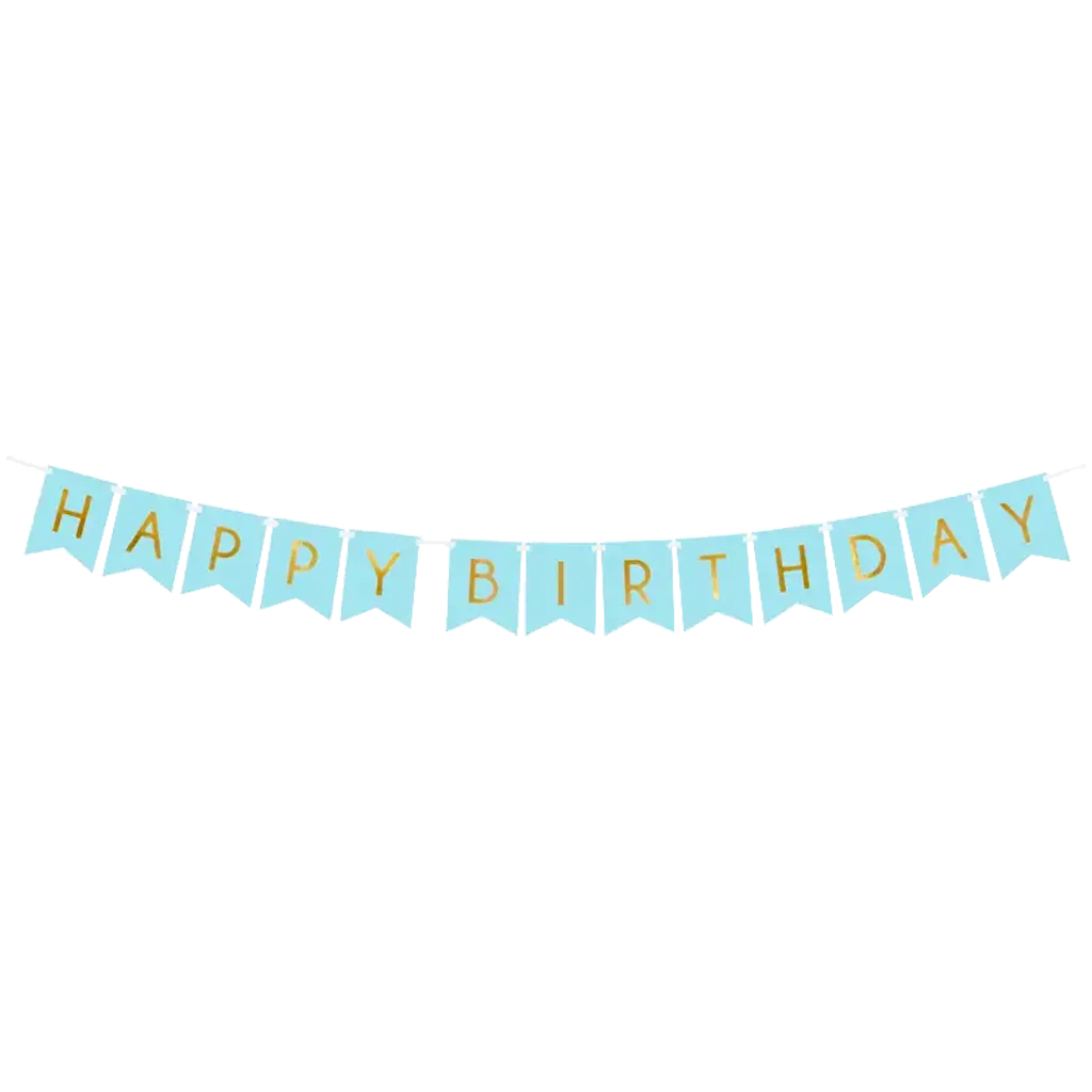 Guirlande Happy Birthday bleue inscription Or 