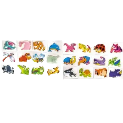 Lot de 6 Stickers Animaux 3D