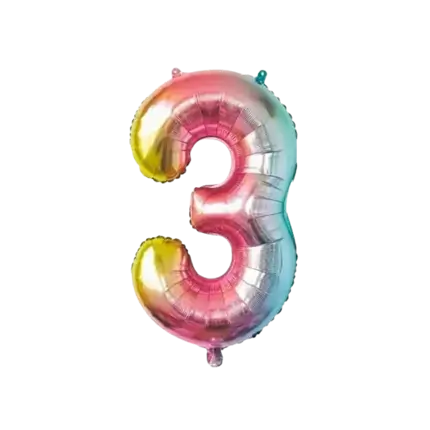 Ballon anniversaire chiffre 3 Rainbow 86cm