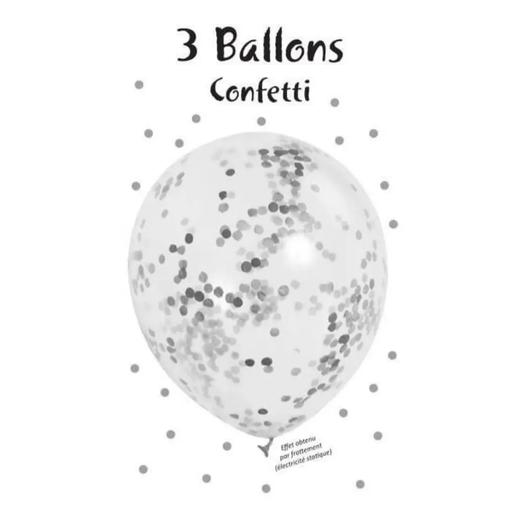 Lot de 3 Ballons Confettis métal argent 