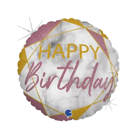 Ballon métallique “Happy Birthday” - Marbre rose