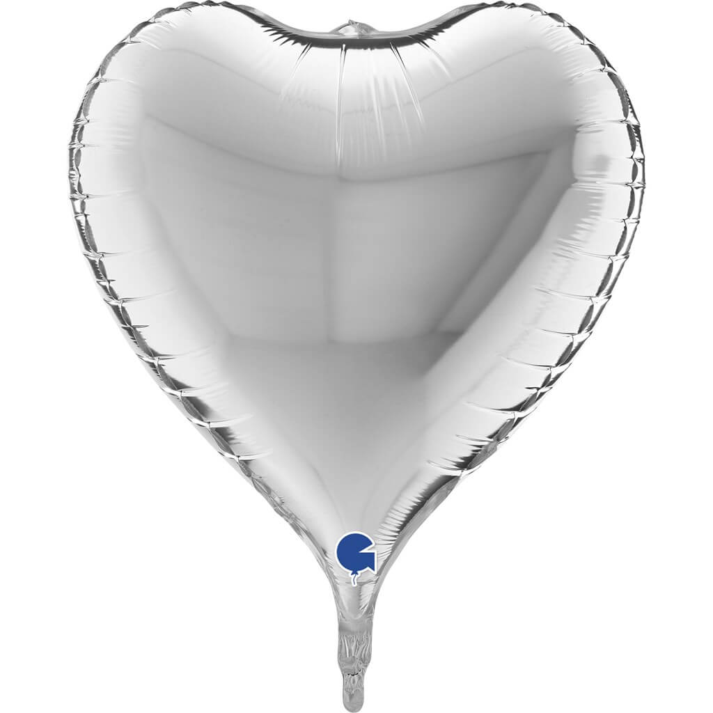 Ballon Coeur Métallique 3D Argent 58cm : Ballons coeur sur