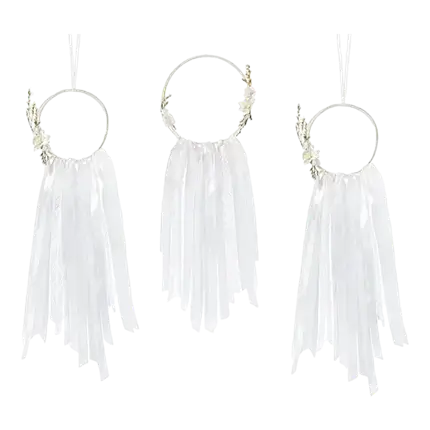 Attrape Rêve blanc avec fleurs (Lot de 3) 