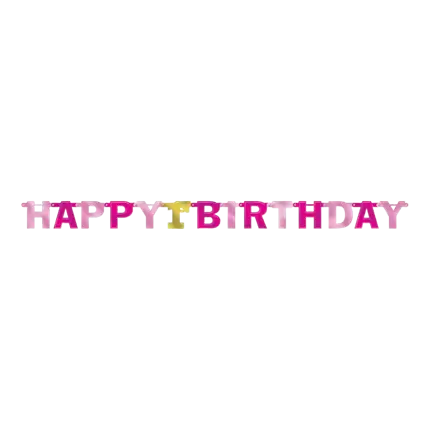 Guirlande en papier rose et or Happy Birthday 1st 