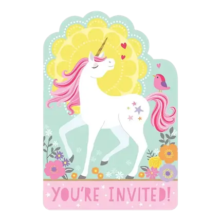 Invitation + Enveloppe Licorne Magique (Lot de 8)