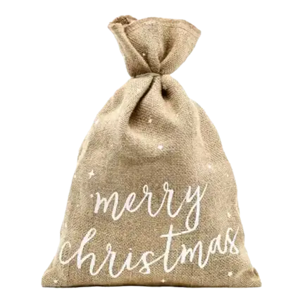 Sac en toile de jute naturelle Merry Christmas