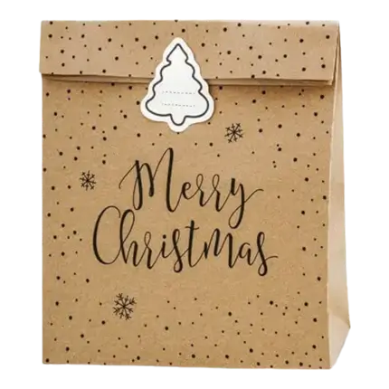 Sac cadeau papier kraft Merry Christmas (3 pièces)