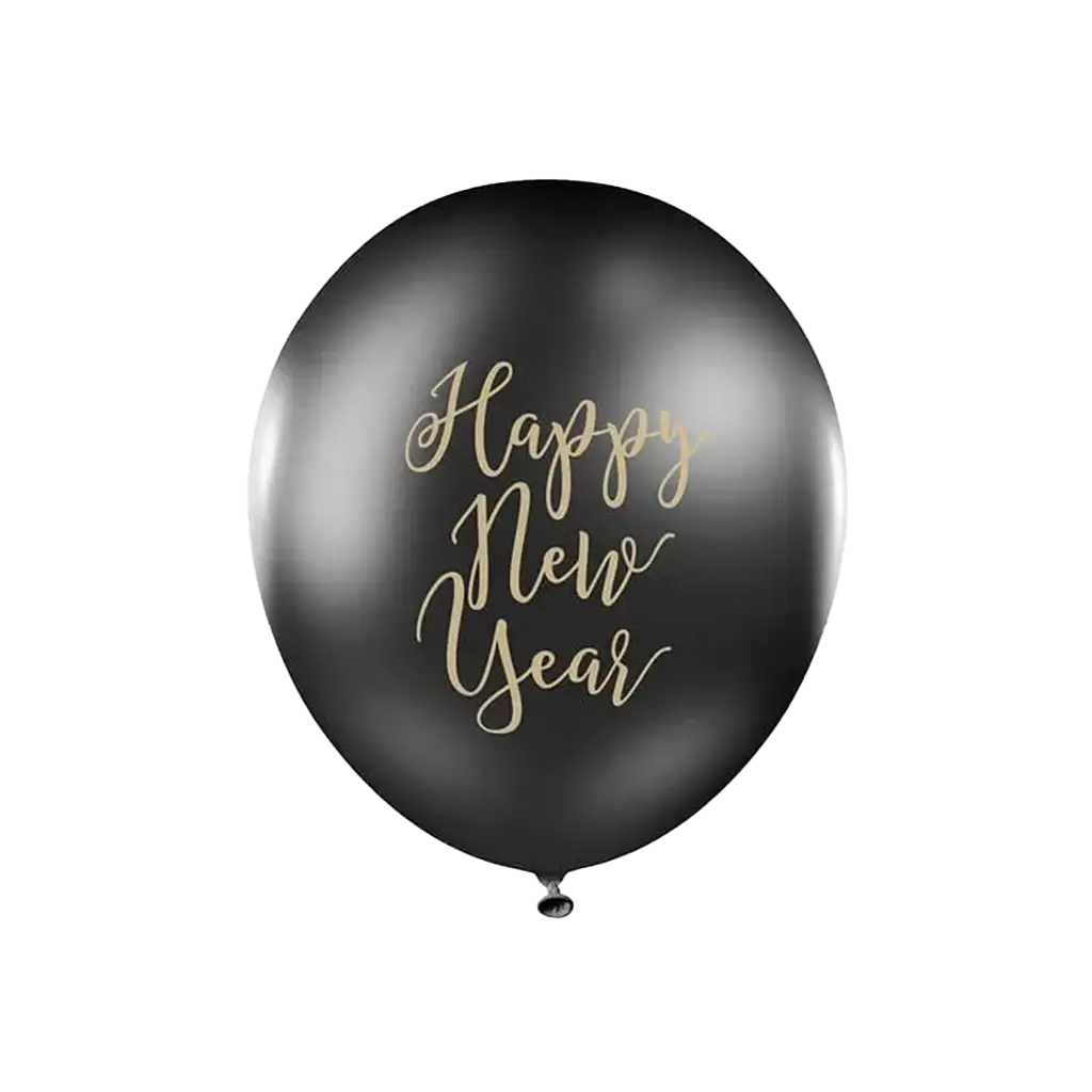 Lot de 6 ballons noirs Happy New Year 