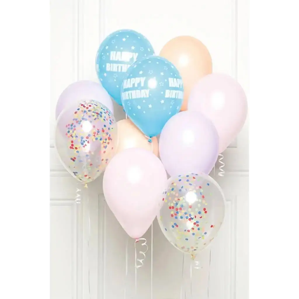 Bouquet de 10 ballons Happy Birthday bleus