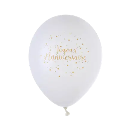 Ballon Joyeux Anniversaire Métallisé Blanc (Lot de 8)