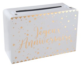 Urne en papier Joyeux Anniversaire Or Rose/Blanc : Accessoires anniversaire  sur Sparklers Club