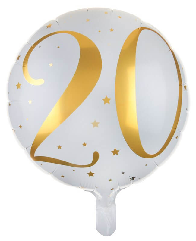 Ballon Blanc/Or 20ans ø45cm : Décorations anniversaire 20 ans sur Sparklers  Club