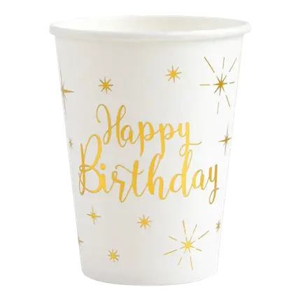 Gobelet Blanc Happy Birthday Or (lot de 10)
