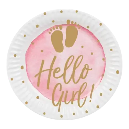 Assiettes en carton "Hello Girl" roses (lot de 10)